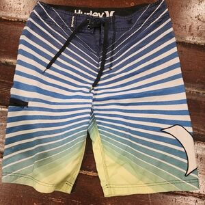 Hurley Blue and Green Striped Board Shorts size 31